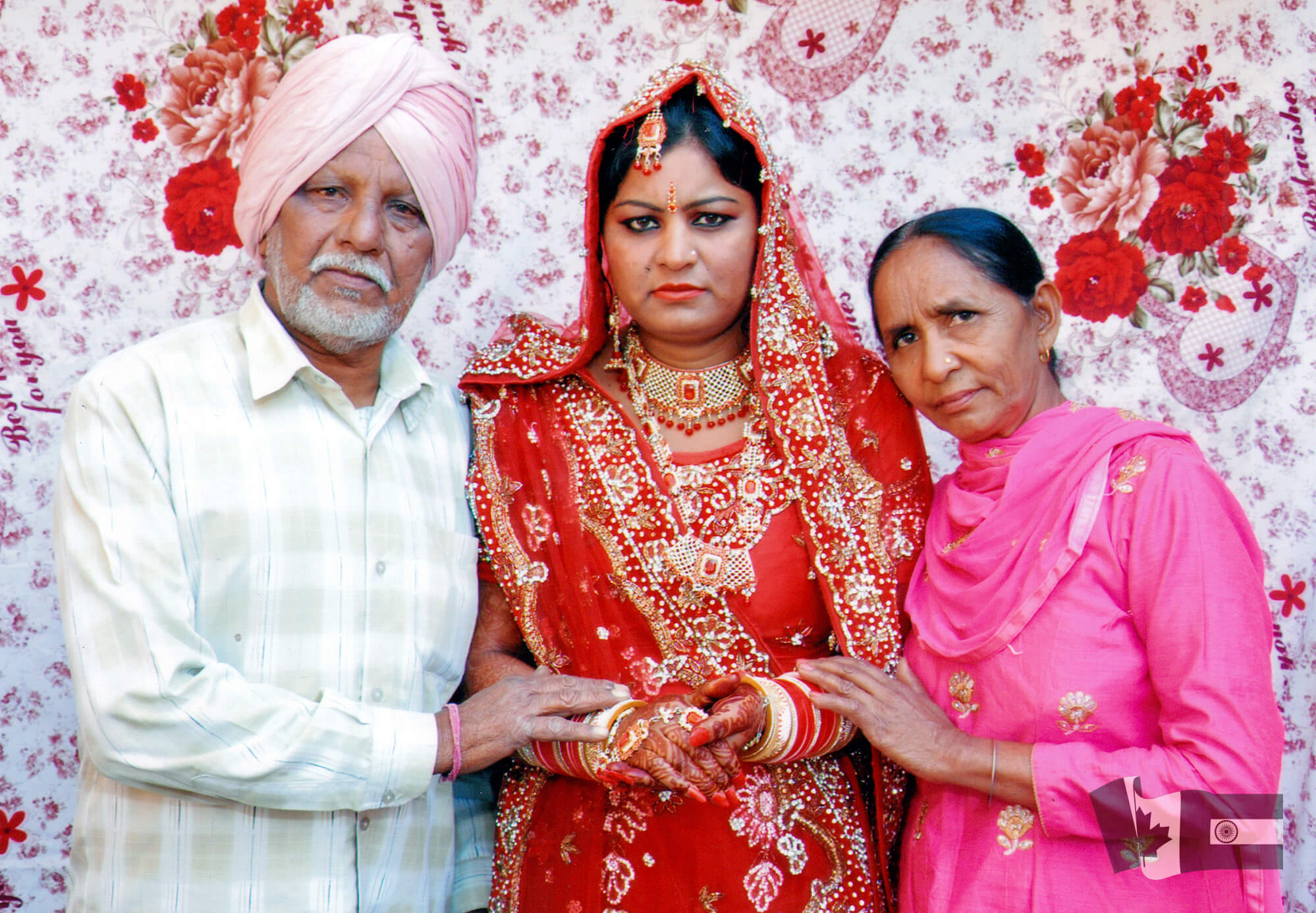 Punjab woman with parents after being educated to become a nurse through charity giving