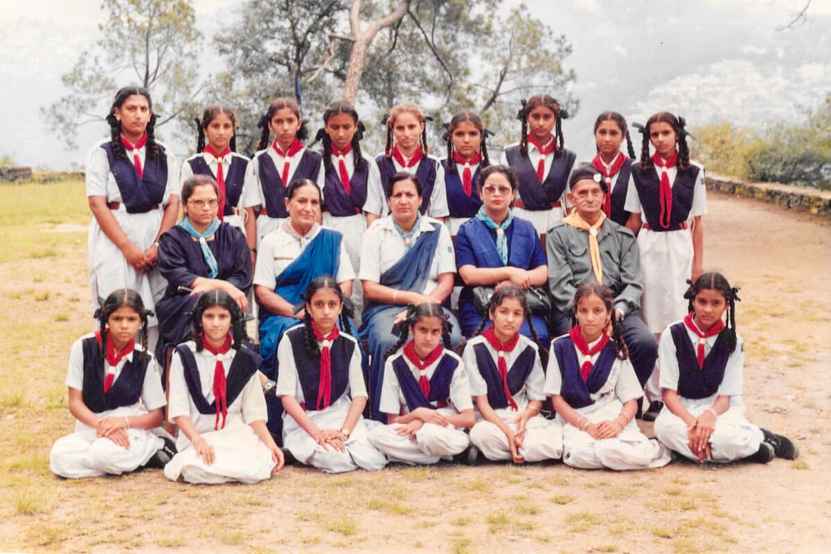 Pushpinder with school classmates at Guru Nanak Mission Public School