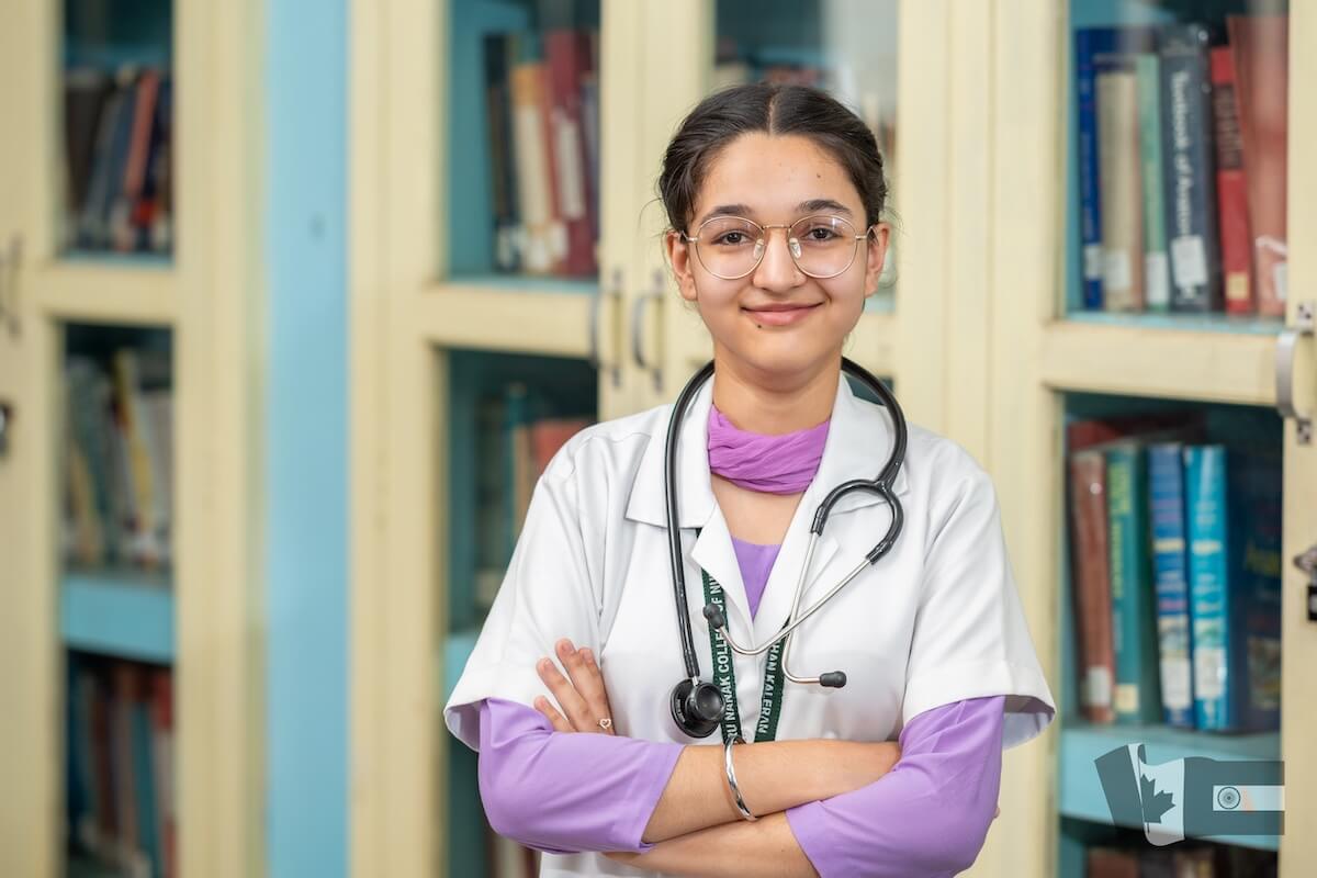 Punjab nursing student bursary recipient in library - portrait