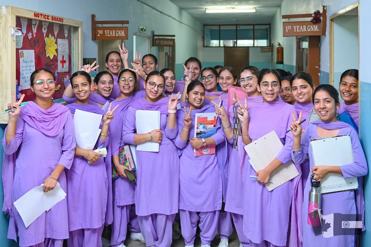 Group of nursing college students at Guru Nanak College of Nursing in Punjab